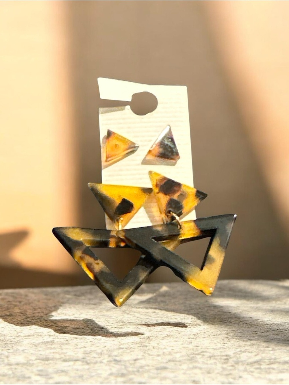 Tortoiseshell Triangle Drop Earrings - Yellow & Black
282